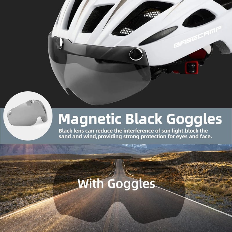BASECAMP Bike Helmet, Bicycle Helmet with Rear Light & Detachable Magnetic Goggles Lightweight Cycling Helmet Adjustable for Adult Men Women Mountain & Road (BC-069) - Image 3